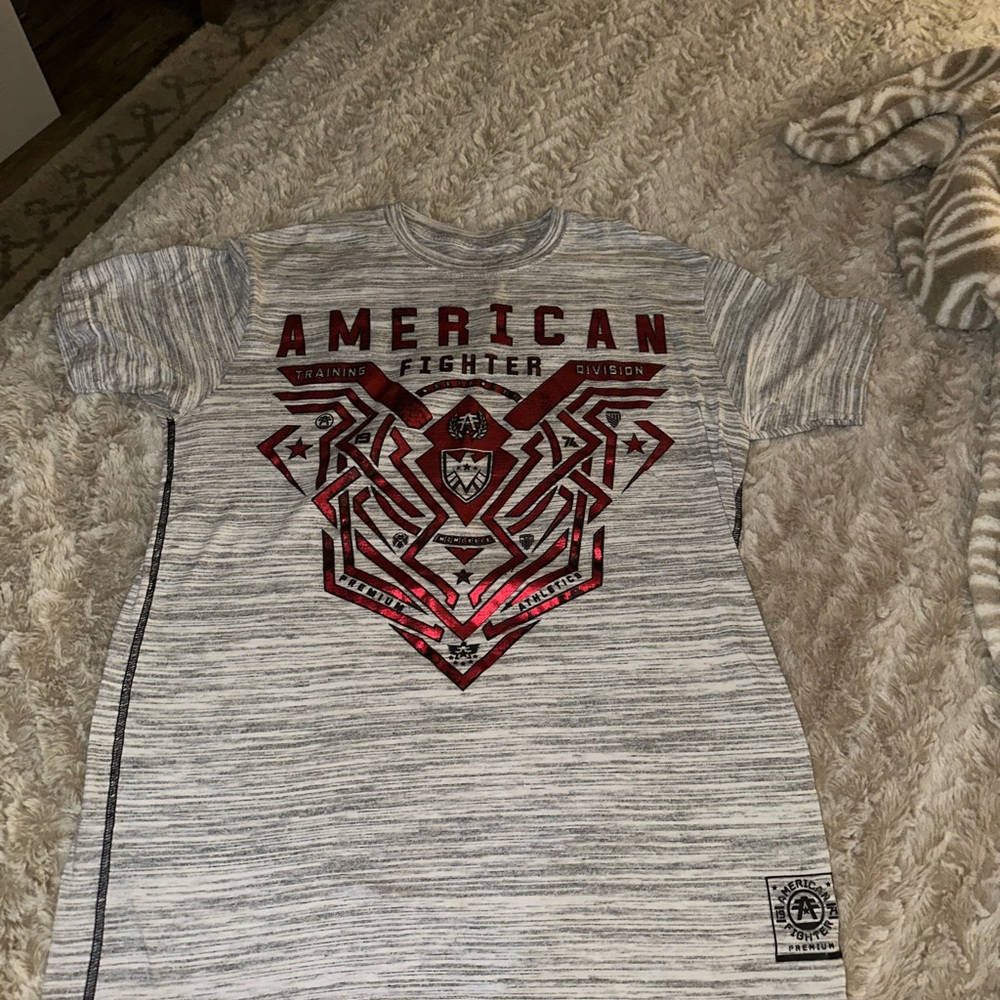 American Fighter Gray and Red Short Sleeve Tee